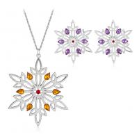 Rhinestone Zinc Alloy Jewelry Set, Stud Earring & necklace, silver color plated, 2 pieces & for woman & with rhinestone .6 Inch 