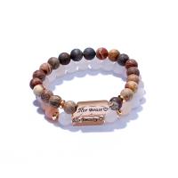 Gemstone Bracelets, Zinc Alloy, with Natural Stone, 2 pieces & fashion jewelry & Unisex, multi-colored 