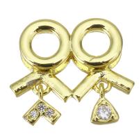 Brass Slide Charm, plated, fashion jewelry & DIY & for woman & with cubic zirconia, golden, 16mm Approx 