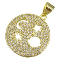 Cubic Zirconia Micro Pave Brass Pendant, Round, plated, fashion jewelry & DIY & for woman & with cubic zirconia, golden Approx 3.5mm 