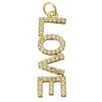 Cubique Pendentif en laiton zircon pavent, Lettre d’alphabet, Placage, bijoux de mode & DIY & pour femme & avec zircone cubique, doré Environ 3mm, Vendu par PC