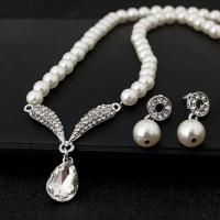Rhinestone Zinc Alloy Jewelry Set, with Plastic Pearl, 2 pieces & fashion jewelry 480mm 