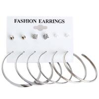 Zinc Alloy Hoop Earring, with Plastic Pearl, 6 pieces & fashion jewelry 50mm 