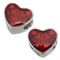 Stainless Steel Beads, 316 Stainless Steel, Heart, plated, enamel, red Approx 4.5mm 