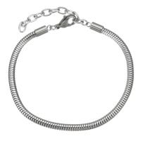 316 Stainless Steel European Bracelet Cord, with 1.5inch extender chain, Unisex & snake chain, original color, 3mm Approx 7 Inch 