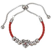 316 Stainless Steel Bracelet, with PU Leather, Heart, adjustable & for woman 6mm,3mm Approx 9 Inch 