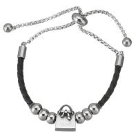 316 Stainless Steel Bracelet, with PU Leather, adjustable & for woman 6mm,3mm Approx 9 Inch 