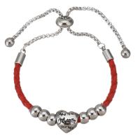 316 Stainless Steel Bracelet, with PU Leather, Heart, adjustable & for woman 6mm,3mm Approx 9 Inch 