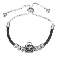 Stainless Steel Chain Bracelets, 316 Stainless Steel, with PU Leather, adjustable & for woman & blacken 6mm,3mm Approx 9 Inch 