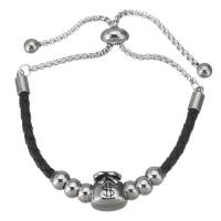 Stainless Steel Chain Bracelets, 316 Stainless Steel, with PU Leather, Money Bag, adjustable & for woman 6mm,3mm Approx 9 Inch 
