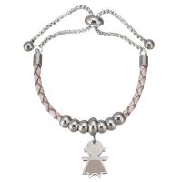 Stainless Steel Charm Bracelet, 316 Stainless Steel, with PU Leather, Girl, adjustable & for woman & enamel 6mm,3mm Approx 9 Inch 