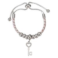 Stainless Steel Charm Bracelet, 316 Stainless Steel, with PU Leather, Key, adjustable & for woman & enamel 6mm,3mm Approx 9 Inch 