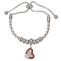 Stainless Steel Charm Bracelet, 316 Stainless Steel, with PU Leather, Heart, adjustable & for woman & enamel 6mm,3mm Approx 9 Inch 