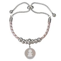 Stainless Steel Charm Bracelet, 316 Stainless Steel, with PU Leather, adjustable & for woman 6mm,3mm Approx 9 Inch 