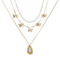 Mode-Multi-Layer-Halskette, Zinklegierung, mit Kunststoff Perlen, goldfarben plattiert, für Frau, verkauft von Strang
