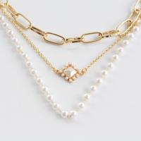 Mode-Multi-Layer-Halskette, Zinklegierung, mit Kunststoff Perlen, goldfarben plattiert, mehrschichtig & für Frau, verkauft von Strang