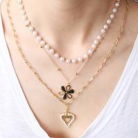 Fashion Multi Layer Necklace, Zinc Alloy, with Plastic Pearl, gold color plated, multilayer & for woman 