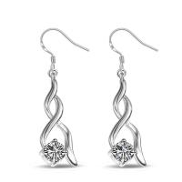 Brass Drop Earring, silver color plated, for woman & with rhinestone 