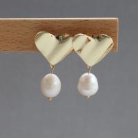 Freshwater Pearl Drop Earring, Zinc Alloy, with Freshwater Pearl, fashion jewelry, golden 