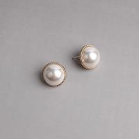 Pendiente de aleación de cinc con perlas plásticas, aleación de zinc, con Perlas plásticas, Joyería, Blanco, Vendido por Par