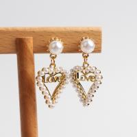 Kunststoff Perle Zink Legierung Ohrring, Zinklegierung, mit Kunststoff Perlen, Modeschmuck, Goldfarbe, verkauft von Paar