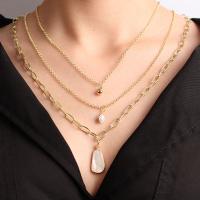 Mode-Multi-Layer-Halskette, Zinklegierung, mit Kunststoff Perlen, Modeschmuck & mehrschichtig, goldfarben, verkauft von Strang