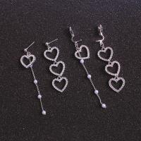 Asymmetric Earrings, Zinc Alloy, Heart, silver color plated, fashion jewelry & for woman 