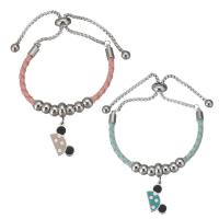 Stainless Steel Charm Bracelet, 316 Stainless Steel, with PU Leather, adjustable & box chain & for woman & enamel 6mm,3mm Approx 9 Inch 