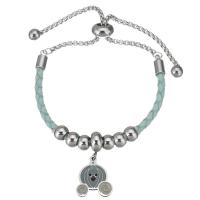 Stainless Steel Charm Bracelet, 316 Stainless Steel, with PU Leather, adjustable & box chain & for woman & enamel 6mm,3mm Approx 9 Inch 