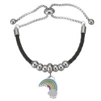 Stainless Steel Charm Bracelet, 316 Stainless Steel, with PU Leather, Rainbow, adjustable & box chain & for woman & enamel 6mm,3mm Approx 9 Inch 