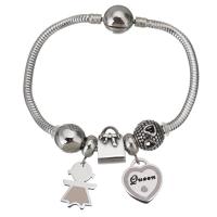 Stainless Steel Charm Bracelet, 316 Stainless Steel, silver color plated, snake chain & for woman & enamel & blacken  3mm Approx 7 Inch 