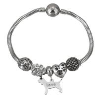 Stainless Steel Charm Bracelet, 316 Stainless Steel, silver color plated, snake chain & for woman & enamel & with rhinestone & blacken  3mm Approx 7 Inch 