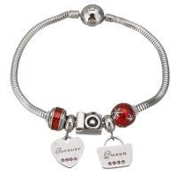 Stainless Steel Charm Bracelet, 316 Stainless Steel, silver color plated, snake chain & for woman & with rhinestone & blacken  3mm Approx 7 Inch 