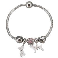 Stainless Steel Charm Bracelet, 316 Stainless Steel, silver color plated, snake chain & for woman & enamel & with rhinestone  3mm Approx 7 Inch 