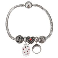 Stainless Steel Charm Bracelet, 316 Stainless Steel, silver color plated, snake chain & for woman & with rhinestone & blacken  3mm Approx 7 Inch 