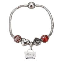 Stainless Steel Charm Bracelet, 316 Stainless Steel, silver color plated, snake chain & for woman & epoxy gel & with rhinestone & blacken  3mm Approx 7 Inch 