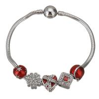 Stainless Steel  European Bracelets, 316 Stainless Steel, silver color plated, snake chain & for woman & epoxy gel & with rhinestone, red  3mm Approx 7 Inch 