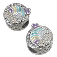 Stainless Steel European Beads, 316 Stainless Steel, silver color plated, enamel & with rhinestone Approx 4.5mm 