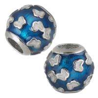 Edelstahl European Perlen, 316 Edelstahl, silberfarben plattiert, Emaille, blau, 10x9.5x10mm, Bohrung:ca. 4.5mm, 50PCs/Tasche, verkauft von Tasche