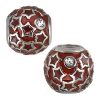 Stainless Steel European Beads, 316 Stainless Steel, silver color plated, enamel & with rhinestone Approx 4.5mm 