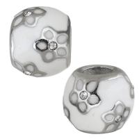 Edelstahl European Perlen, 316 Edelstahl, silberfarben plattiert, Emaille & mit Strass, weiß, 10x8.5x10mm, Bohrung:ca. 4.5mm, 50PCs/Tasche, verkauft von Tasche