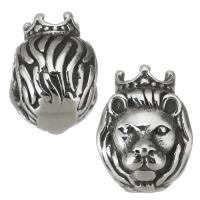 Stainless Steel European Beads, 316 Stainless Steel, Lion, silver color plated, blacken Approx 4.5mm 