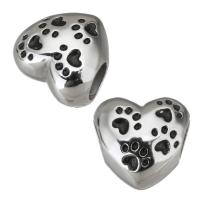 Stainless Steel European Beads, 316 Stainless Steel, Heart, silver color plated, enamel & blacken Approx 4.5mm 