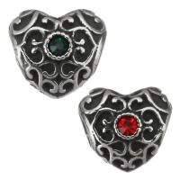 Stainless Steel European Beads, 316 Stainless Steel, Heart, silver color plated, with rhinestone & blacken Approx 4.5mm 