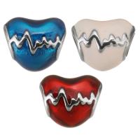 Stainless Steel European Beads, 316 Stainless Steel, Heart, silver color plated, epoxy gel Approx 4.5mm 