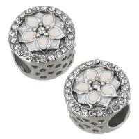 Stainless Steel European Beads, 316 Stainless Steel, Flower, silver color plated, enamel & with rhinestone & hollow, pink Approx 5mm 