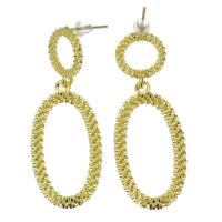 Brass Drop Earring, Ellipse, gold color plated, for woman & hollow, 43mm 