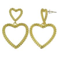Brass Drop Earring, Heart, gold color plated, for woman & hollow, 38mm 