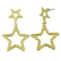 Brass Drop Earring, Star, gold color plated, for woman & hollow, 40mm 