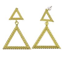 Brass Drop Earring, Triangle, gold color plated, for woman & hollow, 37mm 